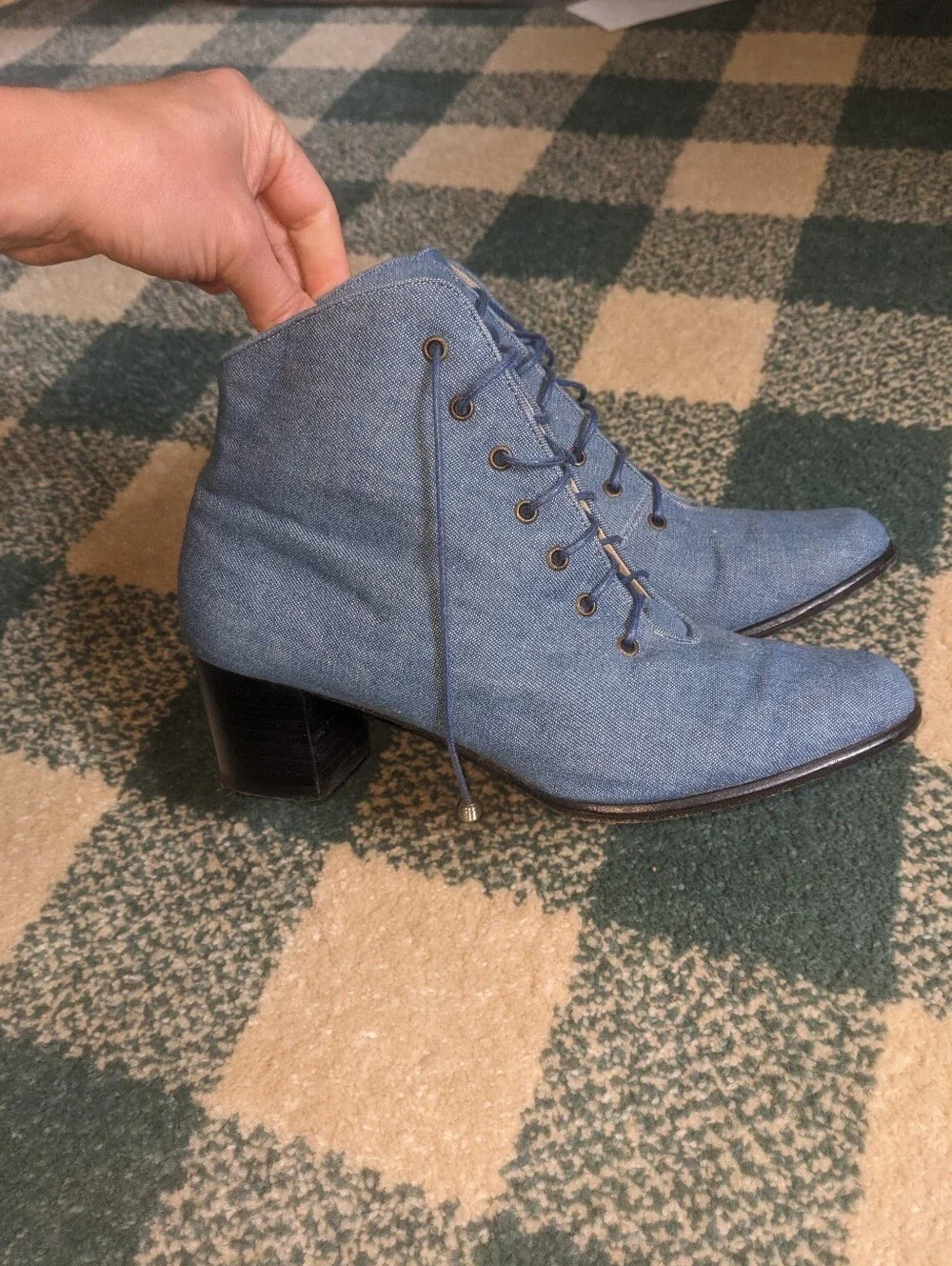 Vintage Ros Hommerson Light Blue Denim Low Heeled Lace Up Ankle Boots Size 6.5